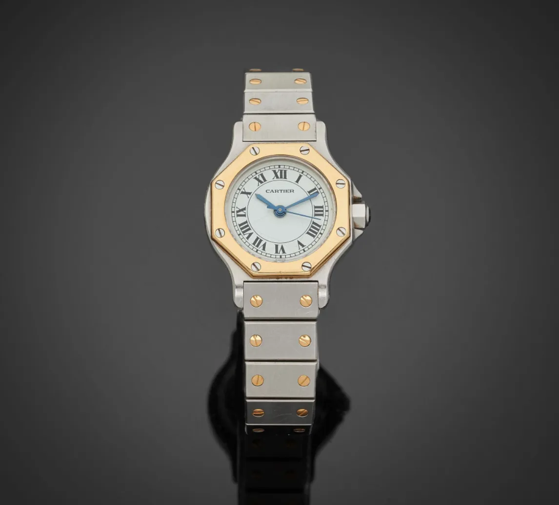 Cartier Santos Octagon 0907 24mm Yellow gold and Stainless steel White