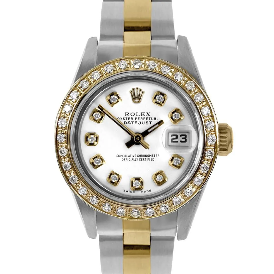 Rolex Datejust 26 69163 26mm Yellow gold, stainless steel and diamond-set White