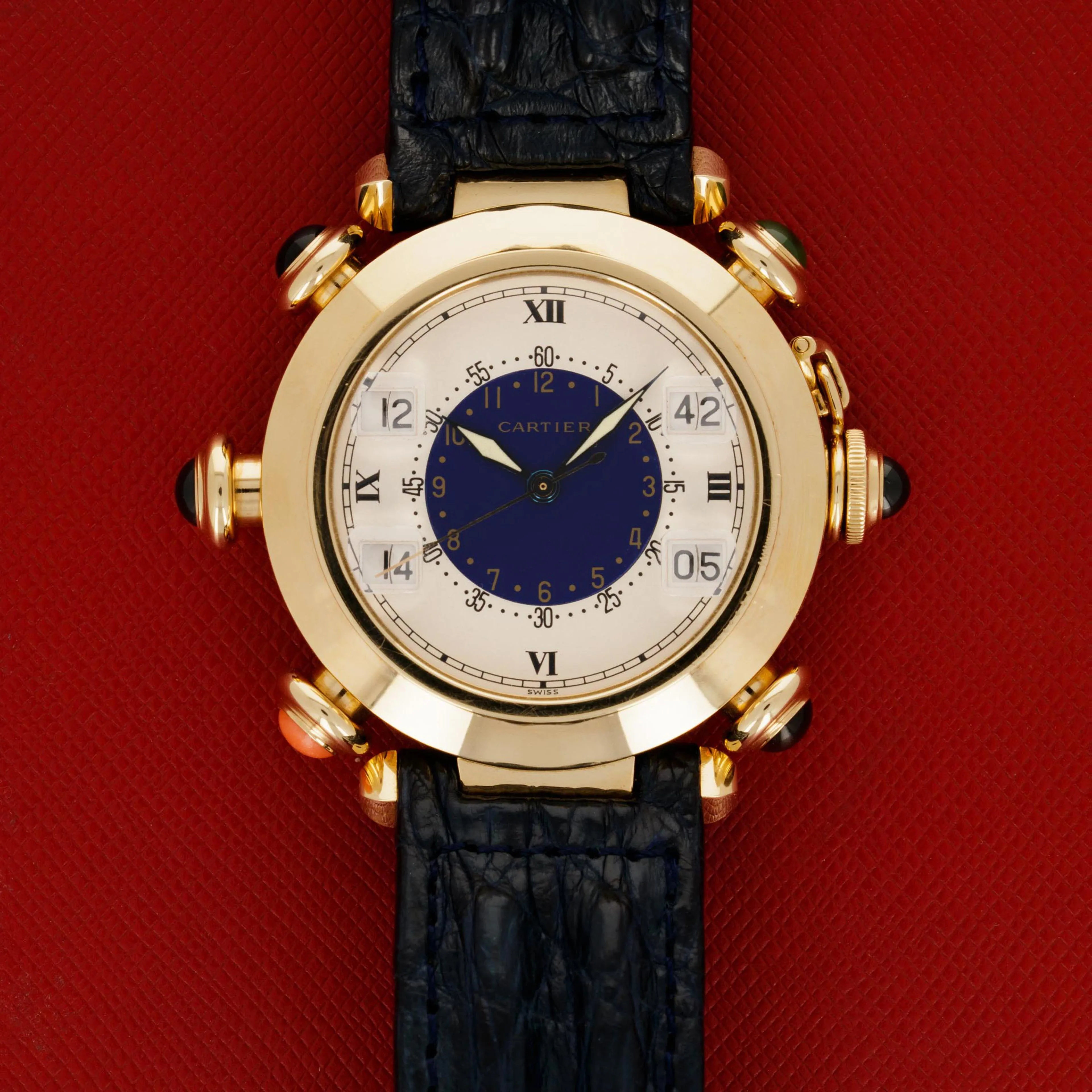 Cartier Pasha Golf 0955 1 38mm 18k yellow gold Blue and cream