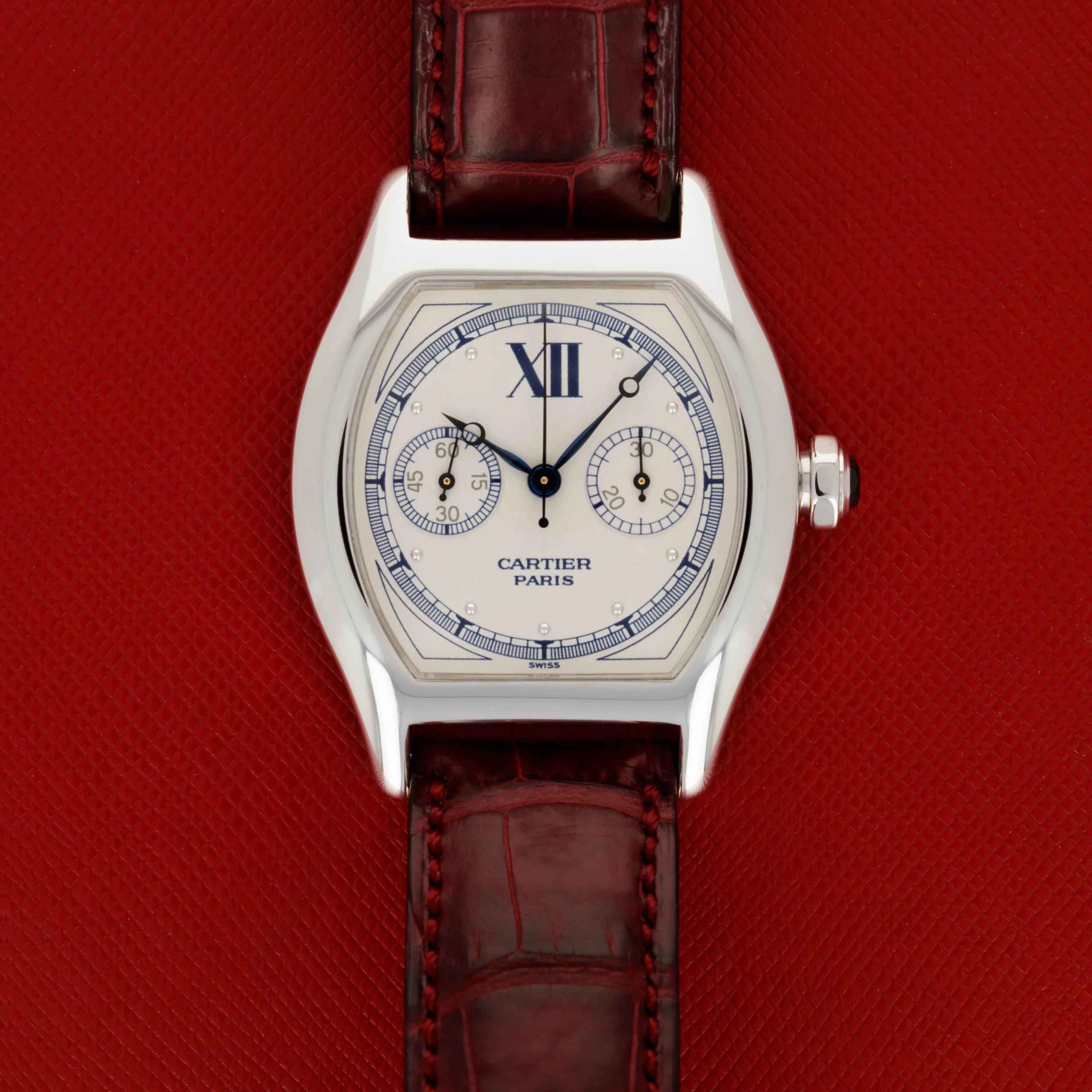 Cartier Tortue Chronographe Monopoussoir 2396 43mm White gold White