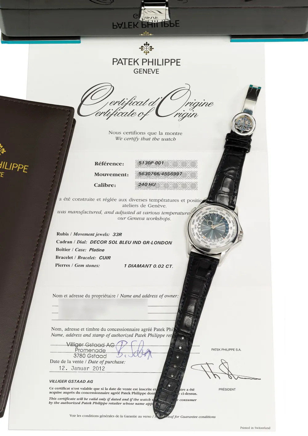 Patek Philippe World Time 5130P 39.5mm Platinum Blue