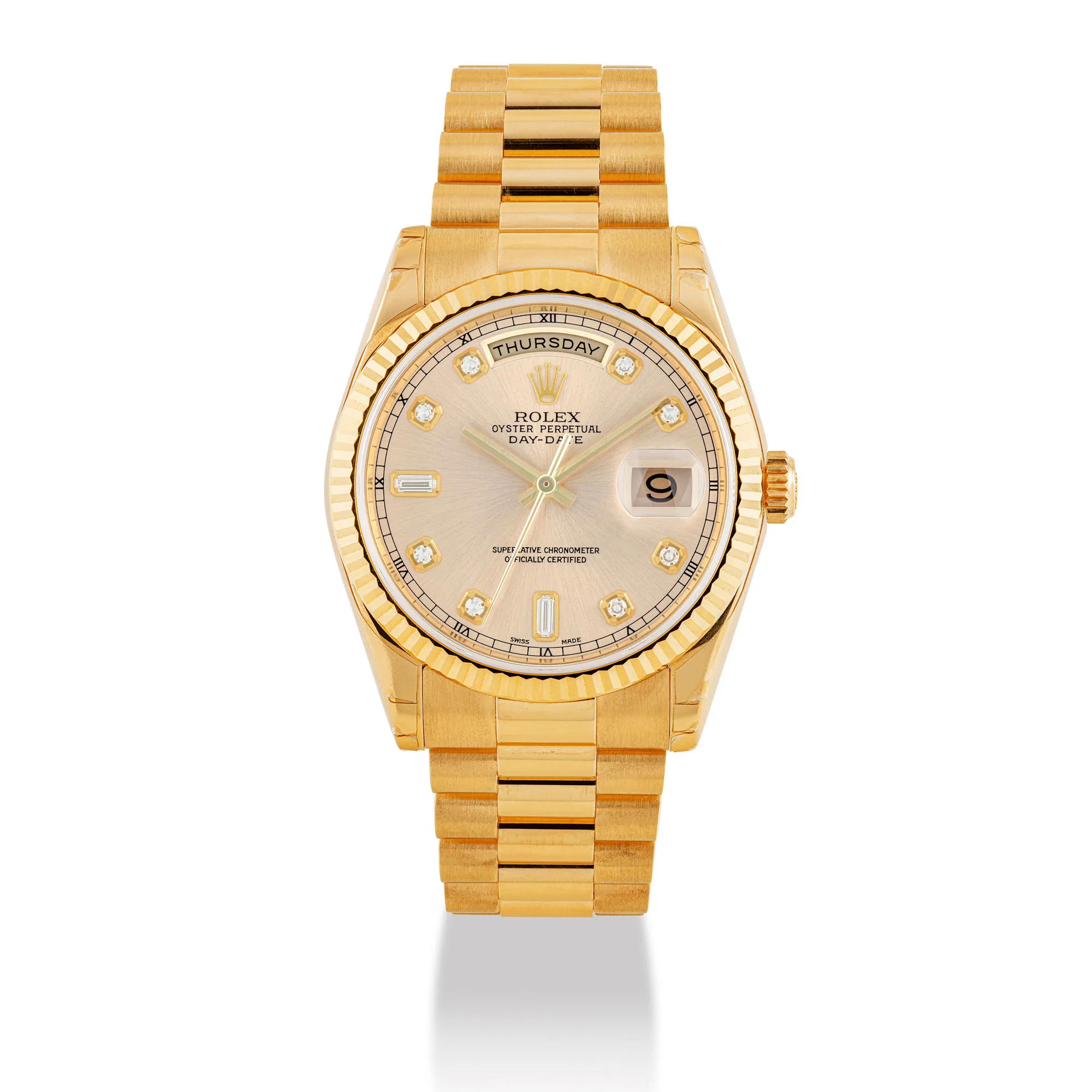 Rolex Day-Date 36 118238 36mm Yellow gold Champagne with diamond-set num