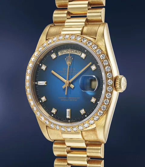 Rolex Day-Date 36 18248 36mm Yellow gold Blue lacquer dégradé