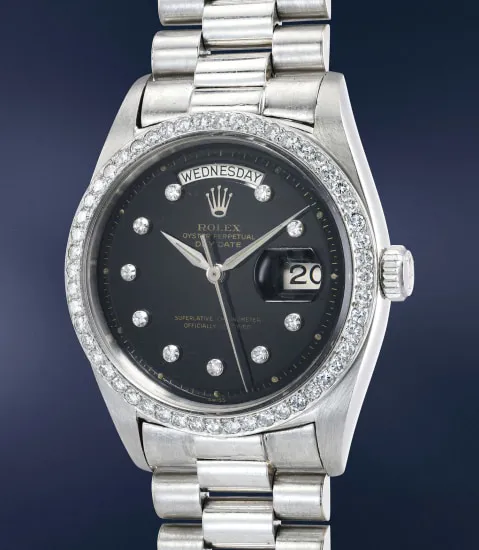 Rolex Day-Date 6612B, inside caseback stamped "6612" and "6613" 36mm Platinum and Diamond Black gloss