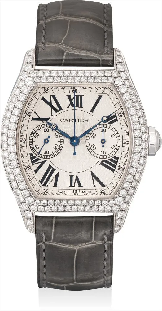 Cartier Tortue Chronograph 2396G 34mm White gold and Diamond White