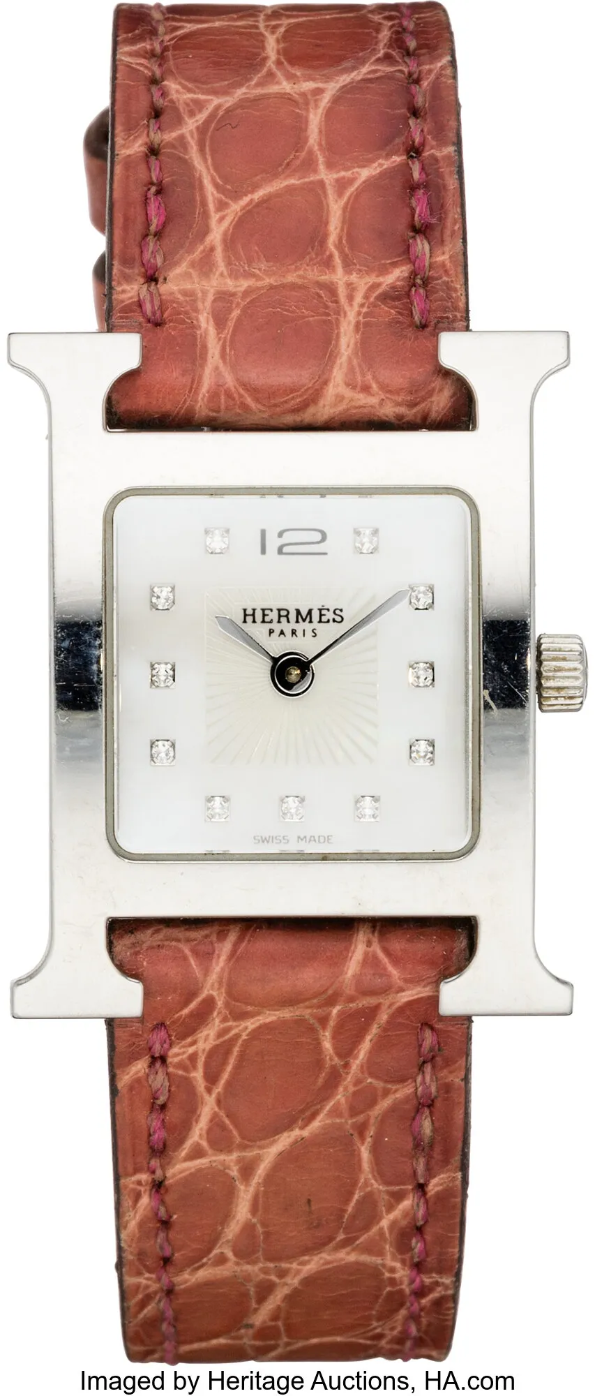 Hermès Heure H 25mm Stainless steel Mother of pearl and diamond-set