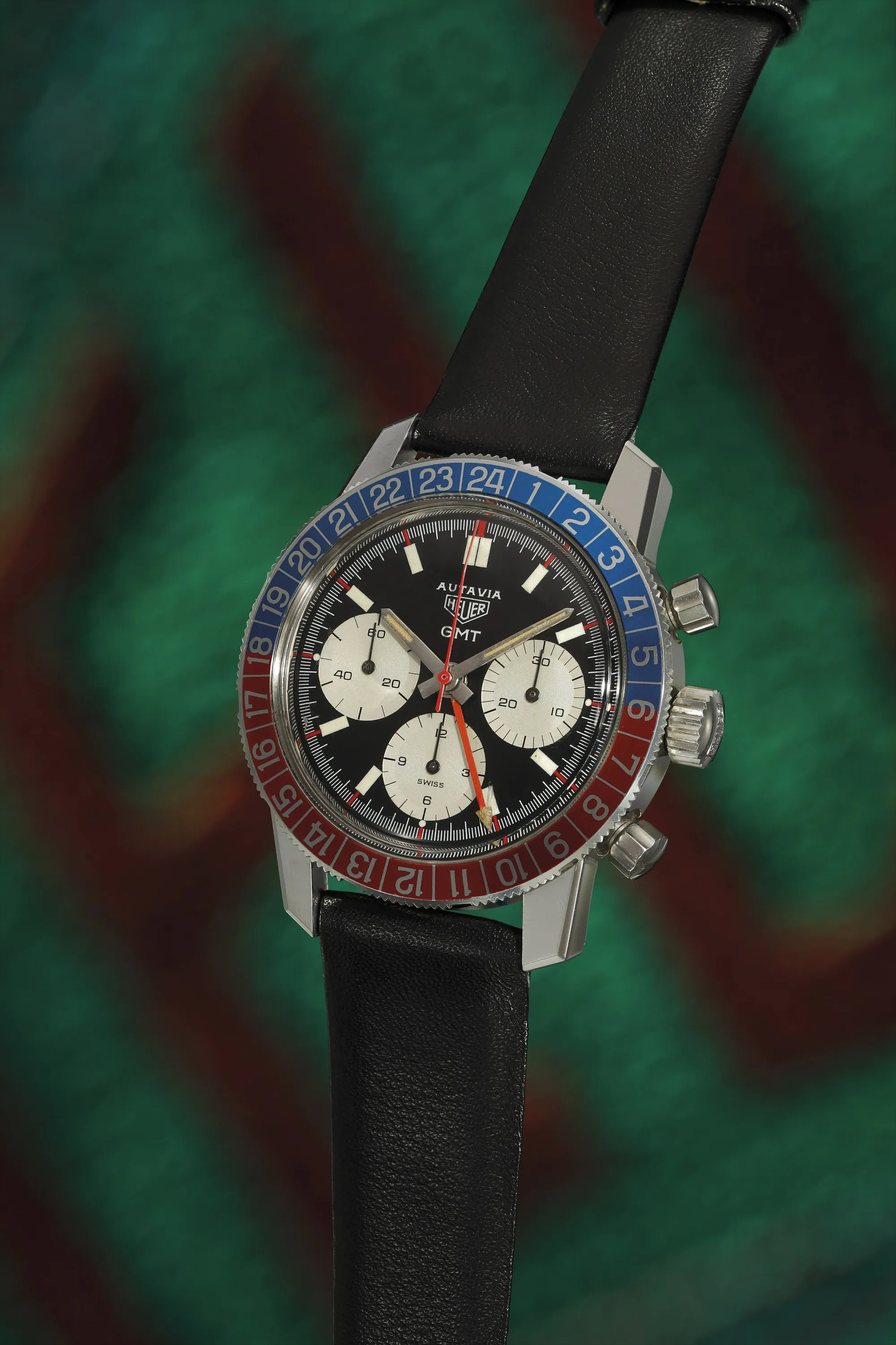 Heuer Autavia GMT 2446C 40mm Stainless steel Black and white