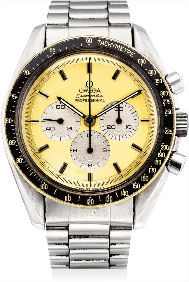 Omega Speedmaster Moon watch DD 145.022 42mm 14k yellow gold and stainless steel Champagne