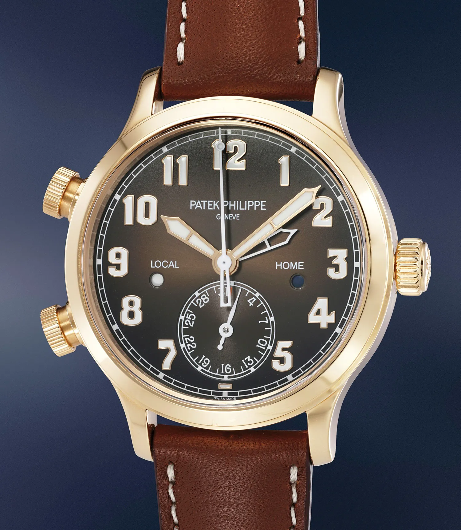 Patek Philippe Calatrava Pilot Travel Time 7234R 37.5mm Rose gold “Chocolate” brown