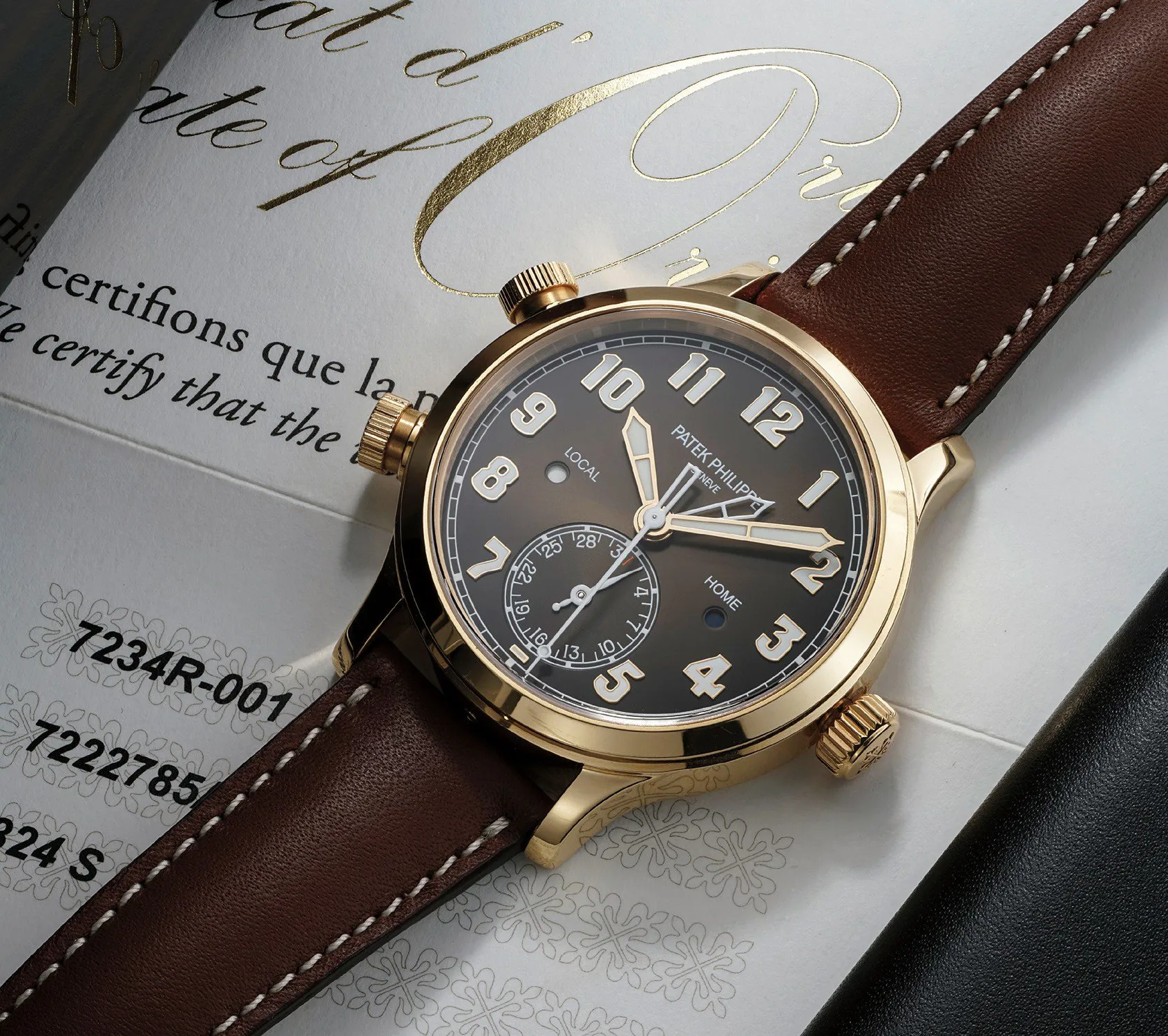 Patek Philippe Calatrava Pilot Travel Time 7234R 37.5mm Rose gold “Chocolate” brown 1