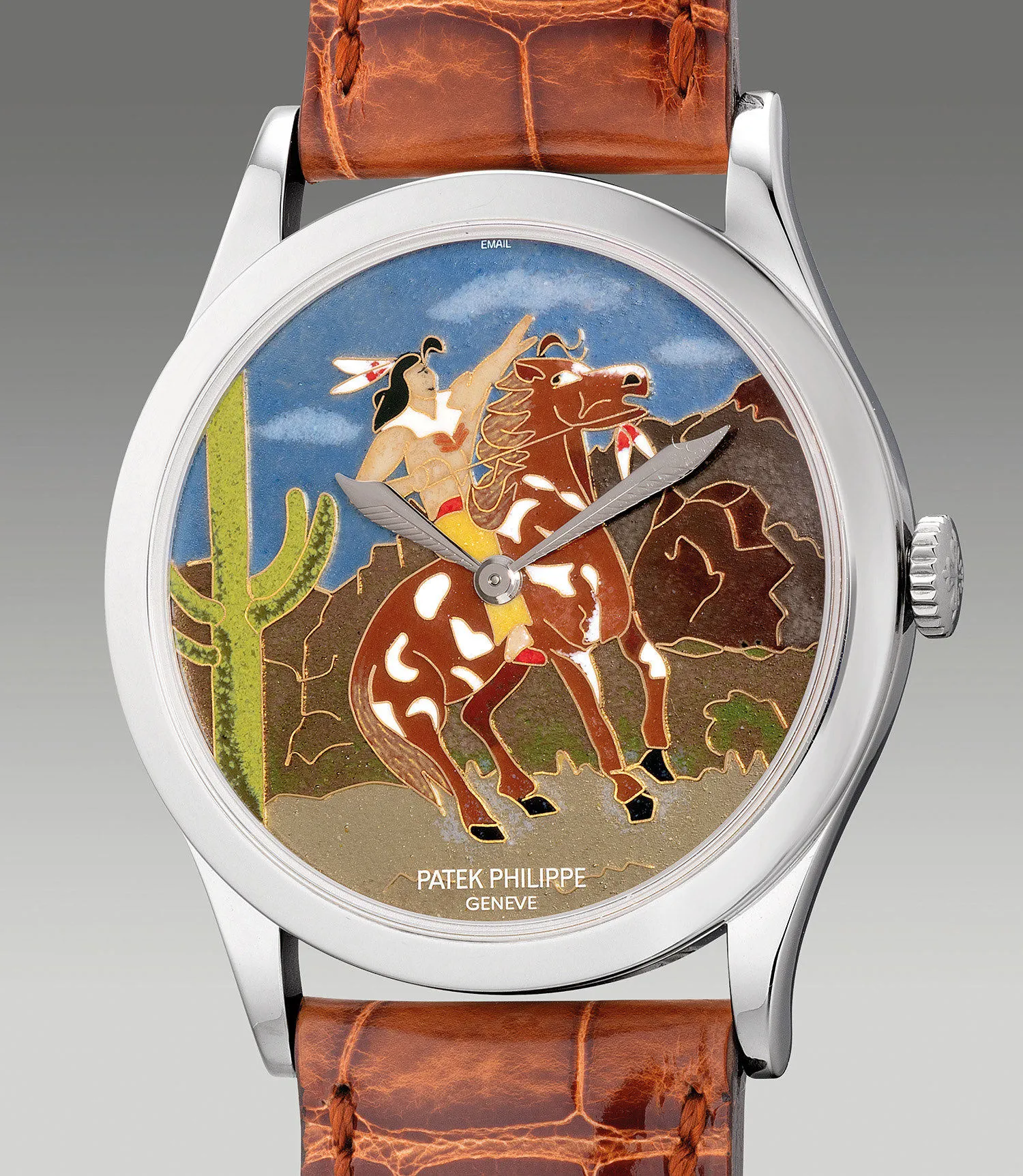 Patek Philippe Indien DAmerique a Cheval 2 5077P-058 38mm Platinum Cloisonné enamel