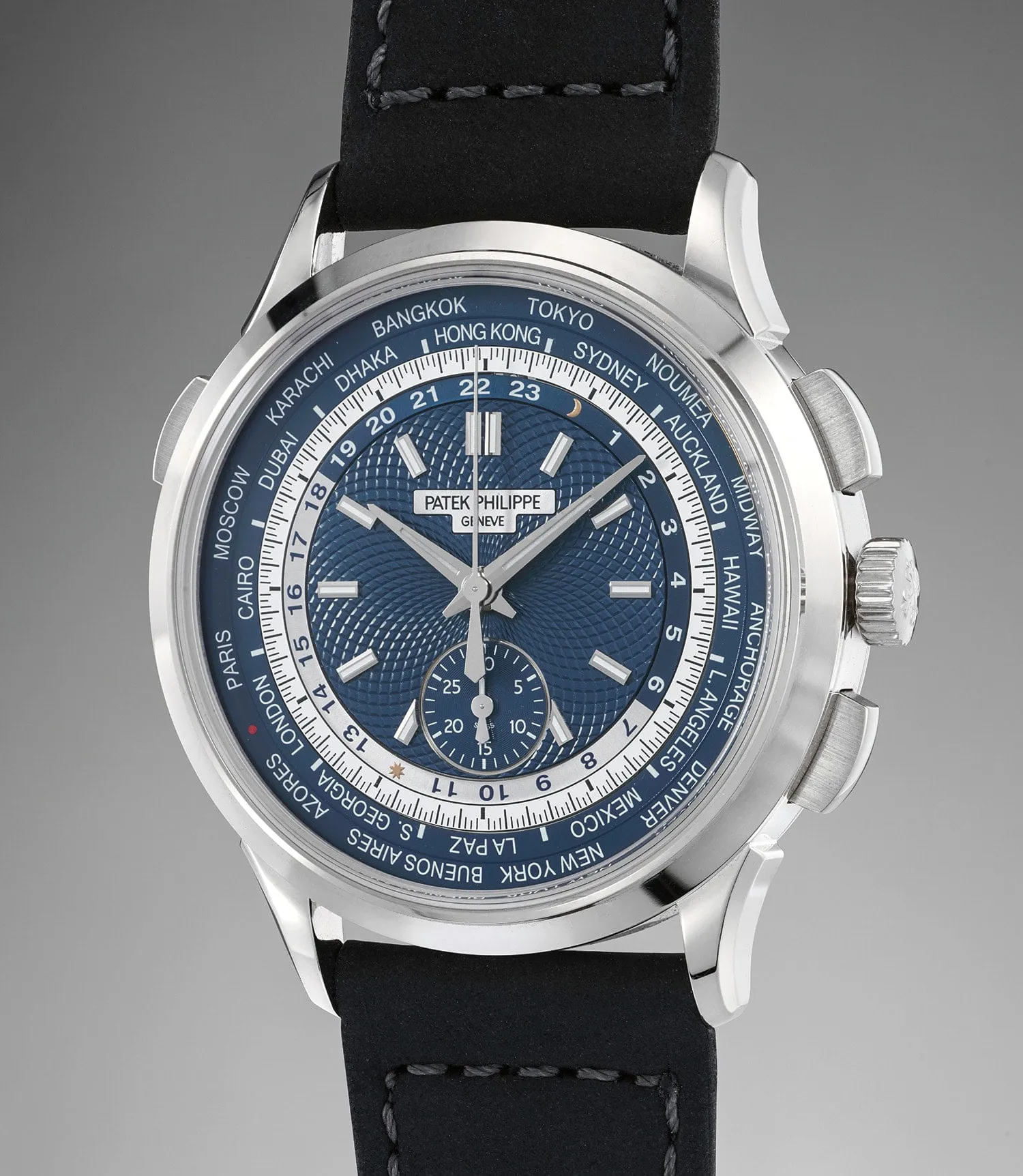 Patek Philippe World Time Chronograph 5930G 39.5mm White gold Blue