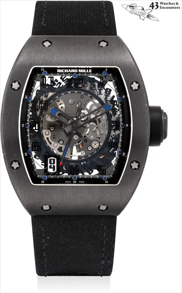 Richard Mille RM010 Black and Blue Chronopassion RM 010 39mm Titanium and Black DLC Black