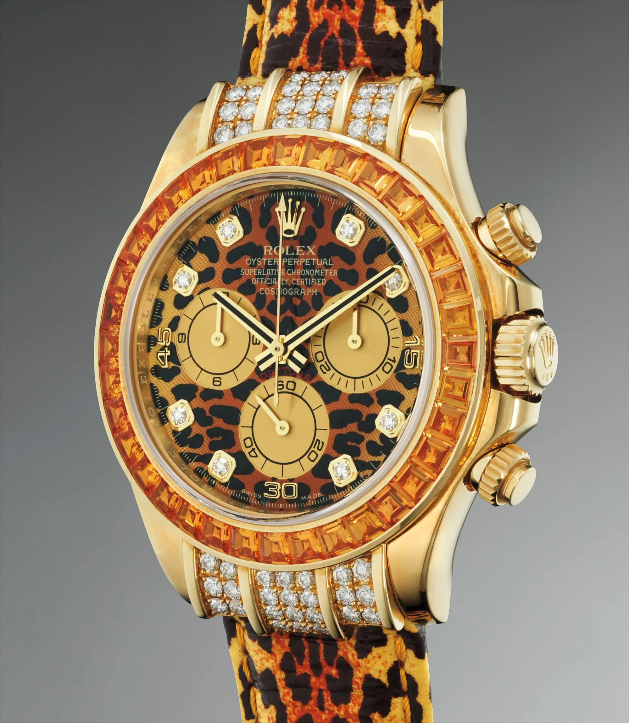 Rolex Cosmograph Daytona "Leopard" 116598 SACO 40mm Yellow gold and Diamond and Sapphire Animal Print