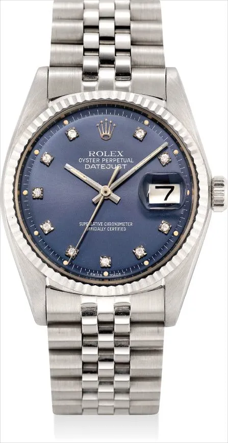 Rolex Datejust 1601 36mm 18k white gold and diamonds Blue