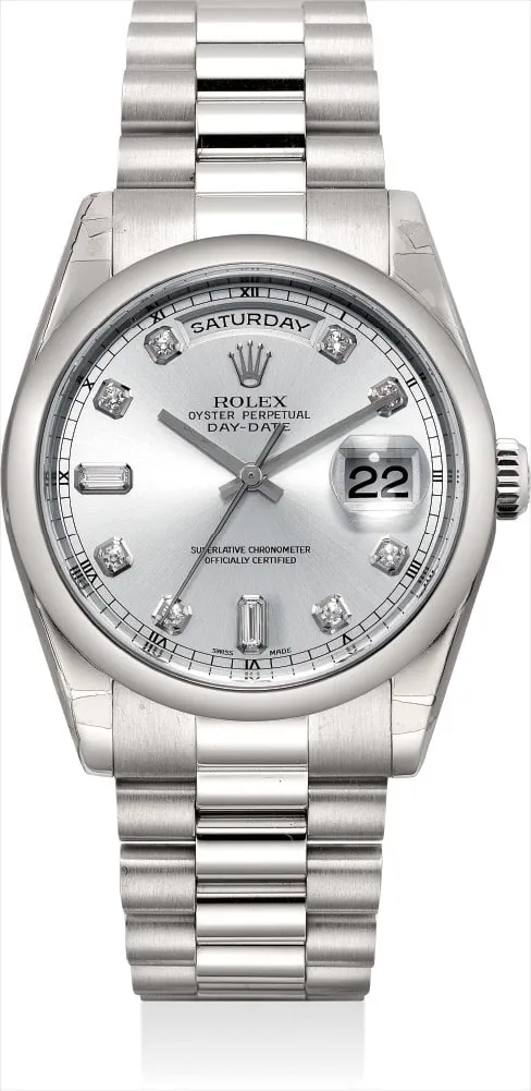 Rolex Day-Date 36 118206 36mm Platinum and Diamond Silver