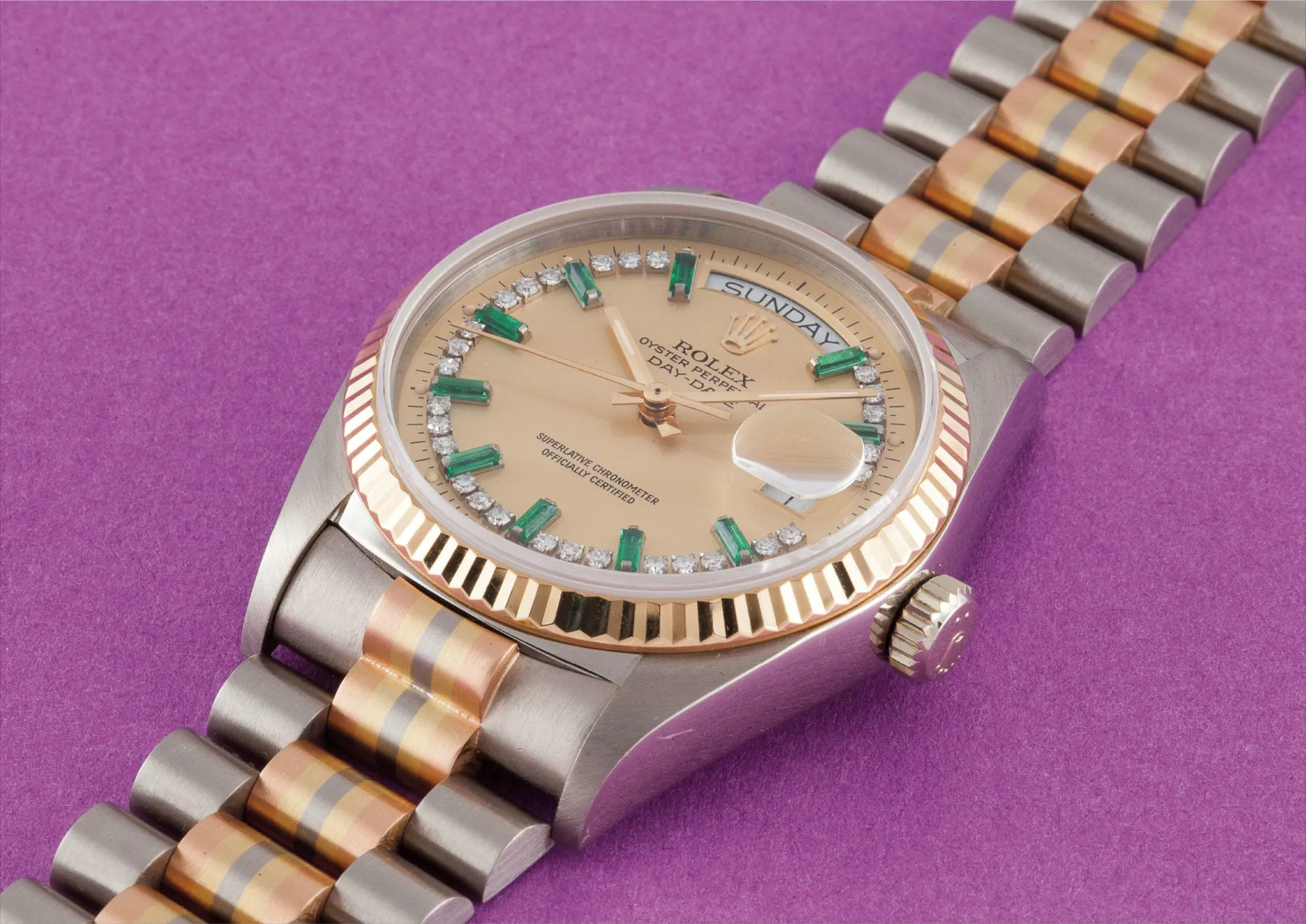 Rolex Day-Date 18039B 36mm Diamond and Emerald Champagne