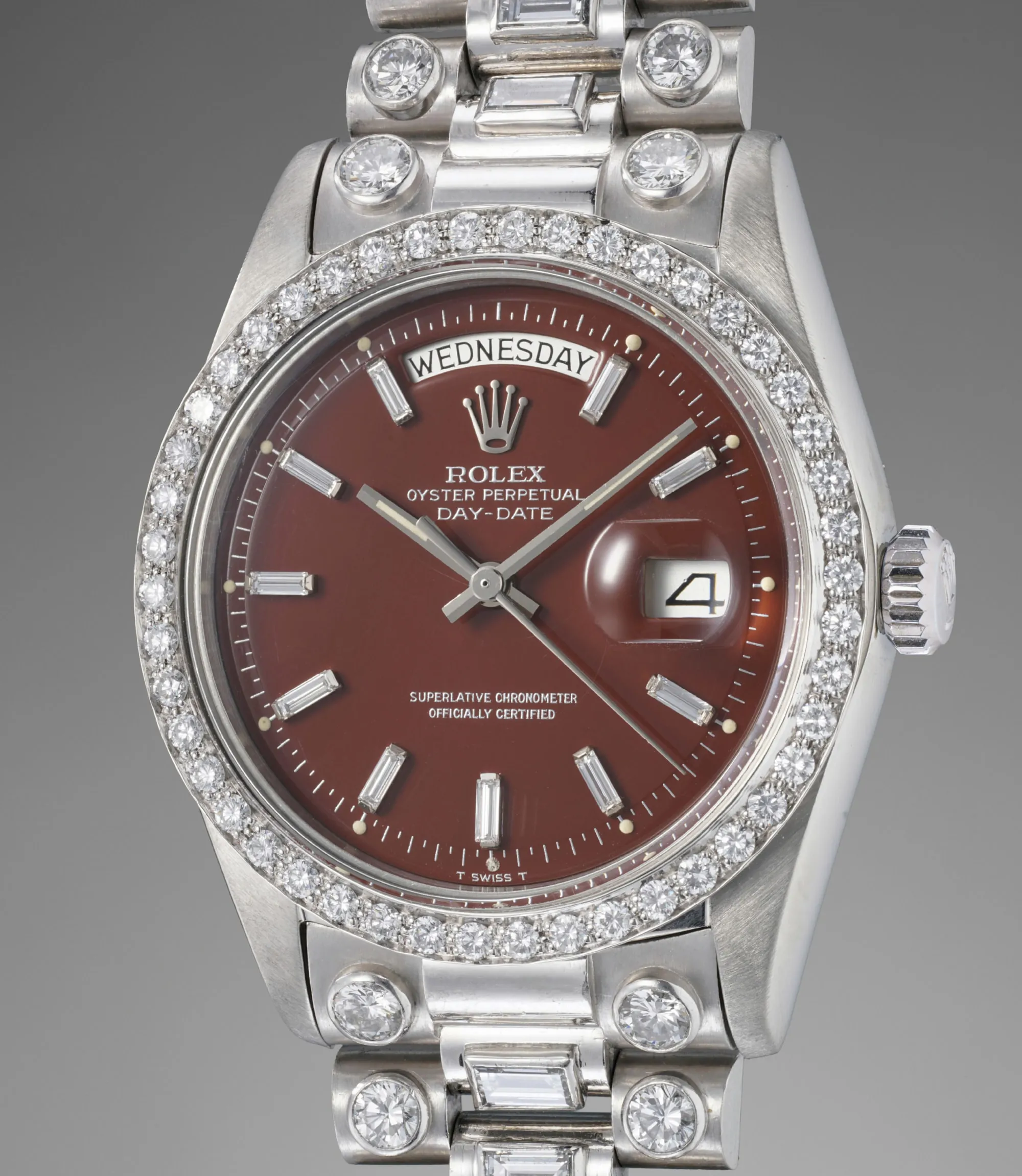 Rolex Day-Date 36 1804 36mm Platinum and Diamond Burgundy