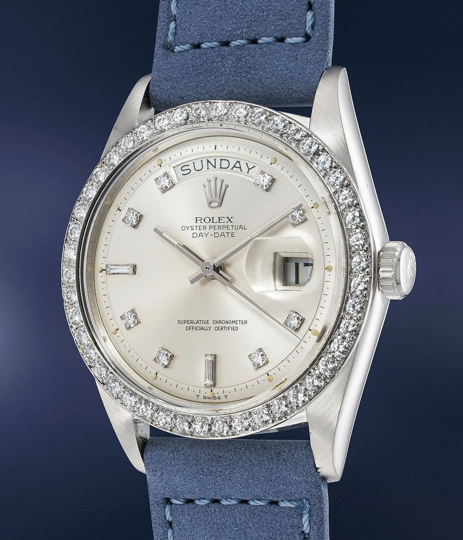 Rolex Day-Date 36 1804 36.5mm Platinum and Diamond Silver