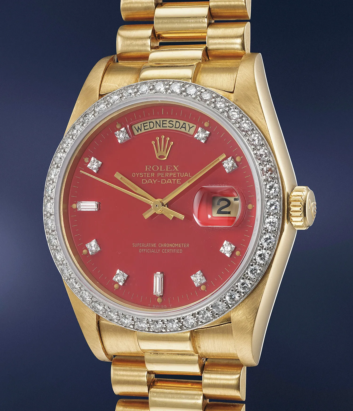 Rolex Day-Date 36 18048 36.5mm Yellow gold Red lacquer "Stella"