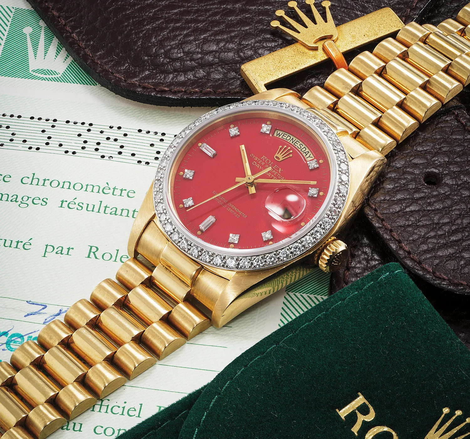 Rolex Day-Date 36 18048 36.5mm Yellow gold Red lacquer "Stella" 1