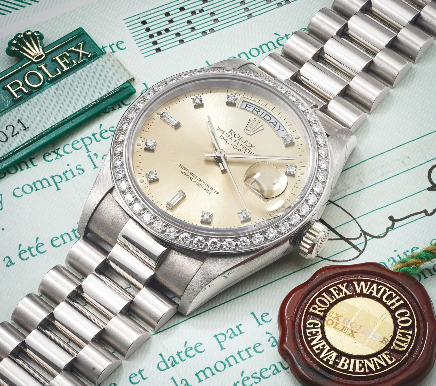 Rolex Day-Date 36 18049 36mm White gold and Diamond Champagne 1