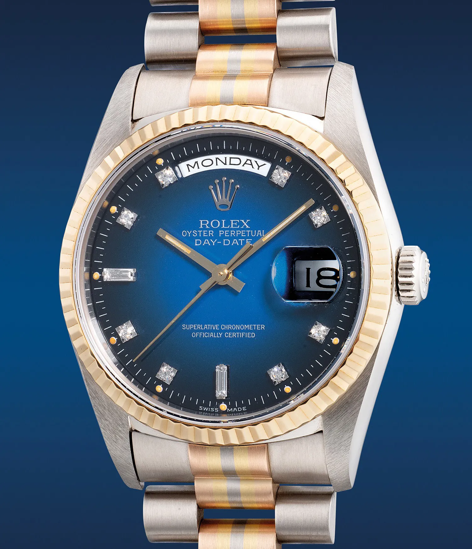 Rolex Oyster Perpetual 31 18239B 36mm Yellow gold and Stainless steel Blue “fumé”