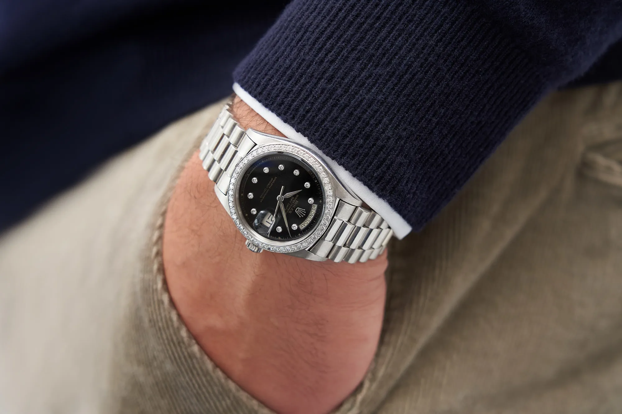 Rolex Day-Date 6612B, inside caseback stamped "6612" and "6613" 36mm Platinum and Diamond Black glossy 4