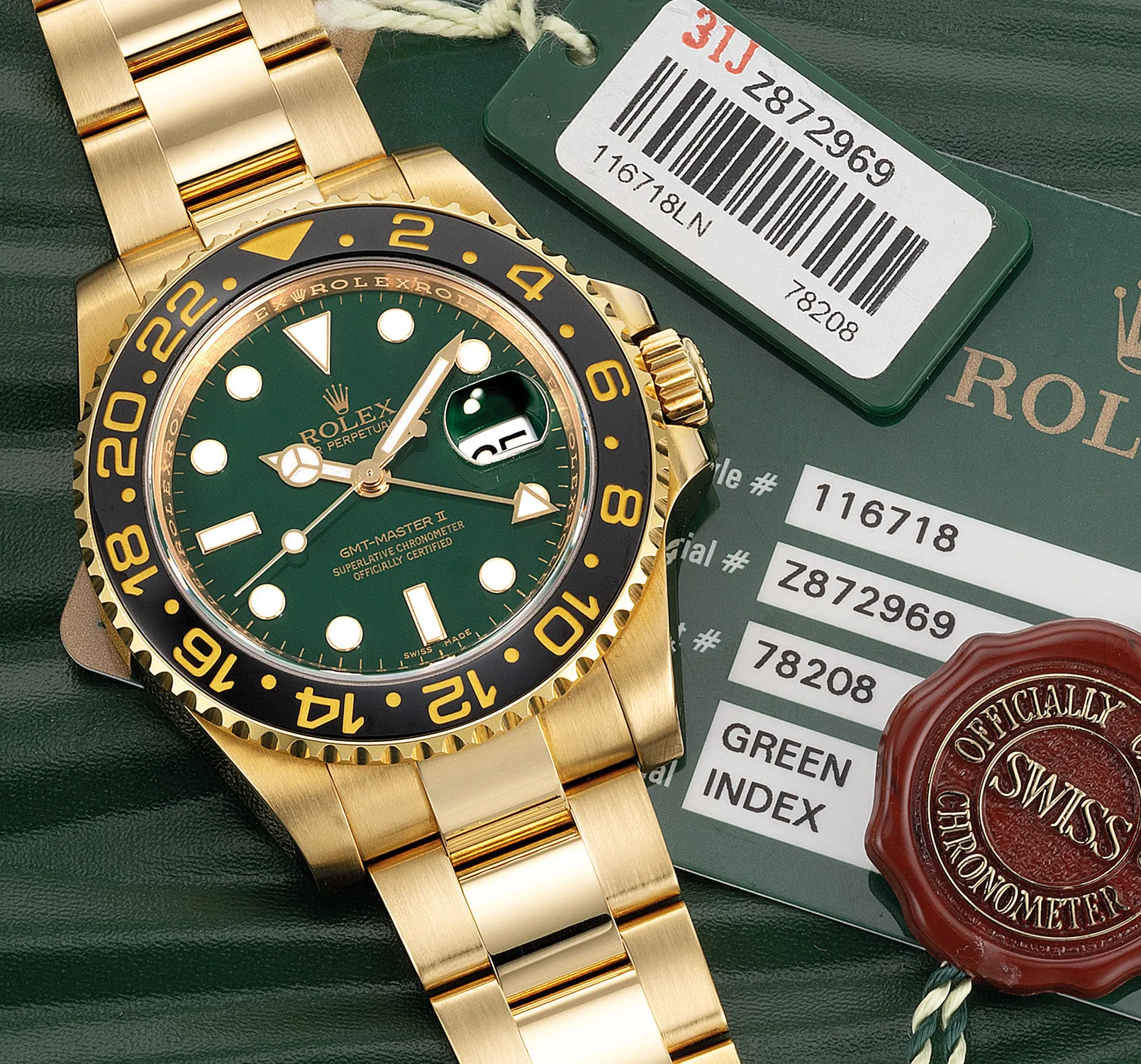 Rolex GMT-Master II 116718 40mm Yellow gold Green 1