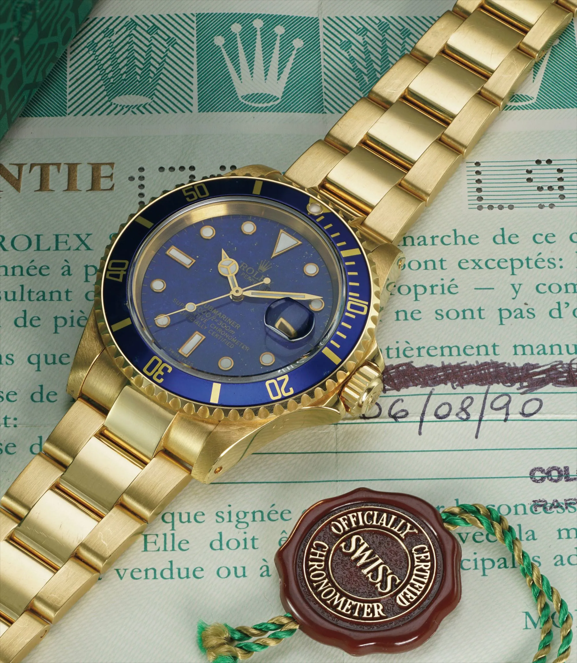 Rolex Submariner 16618 40mm 18k yellow gold Lapis lazuli