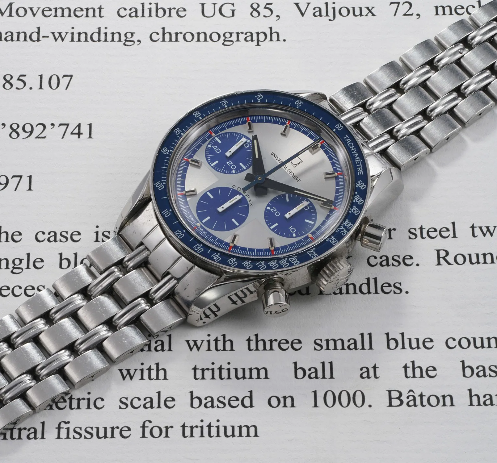 Universal Genève Compax 885'107 36mm Stainless steel Blue 1