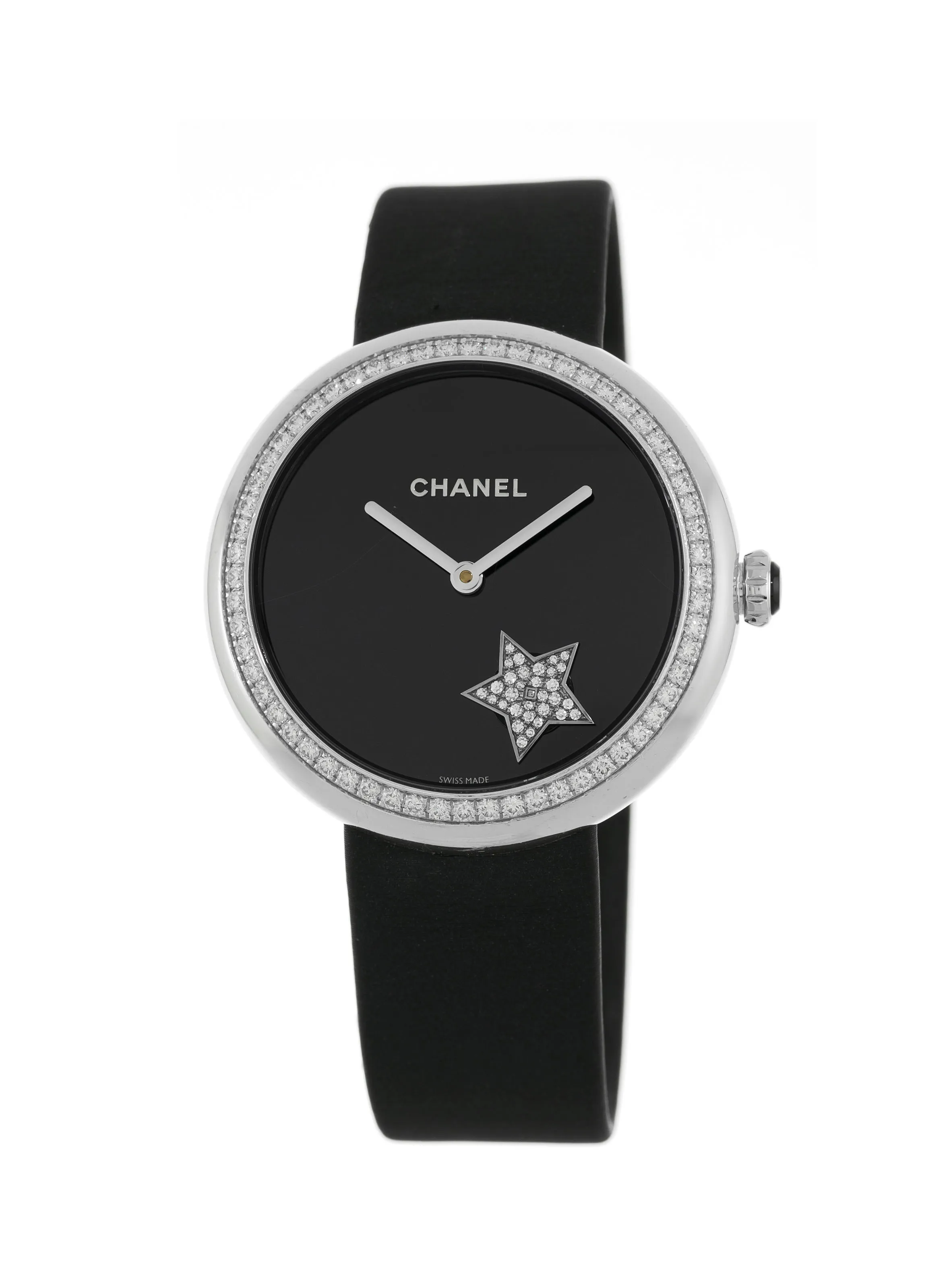 Chanel Mademoiselle H2928 37mm White gold and diamond-set Black