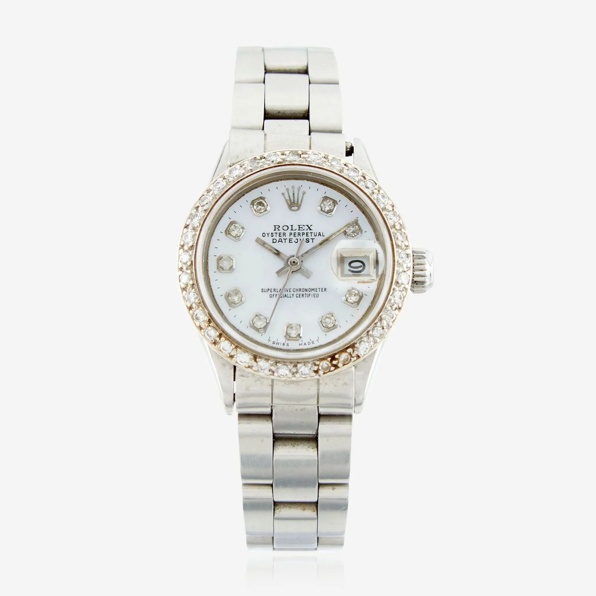 Rolex Oyster Perpetual Lady Date 6516 25mm Stainless steel and diamond-set Mother-of-pearl