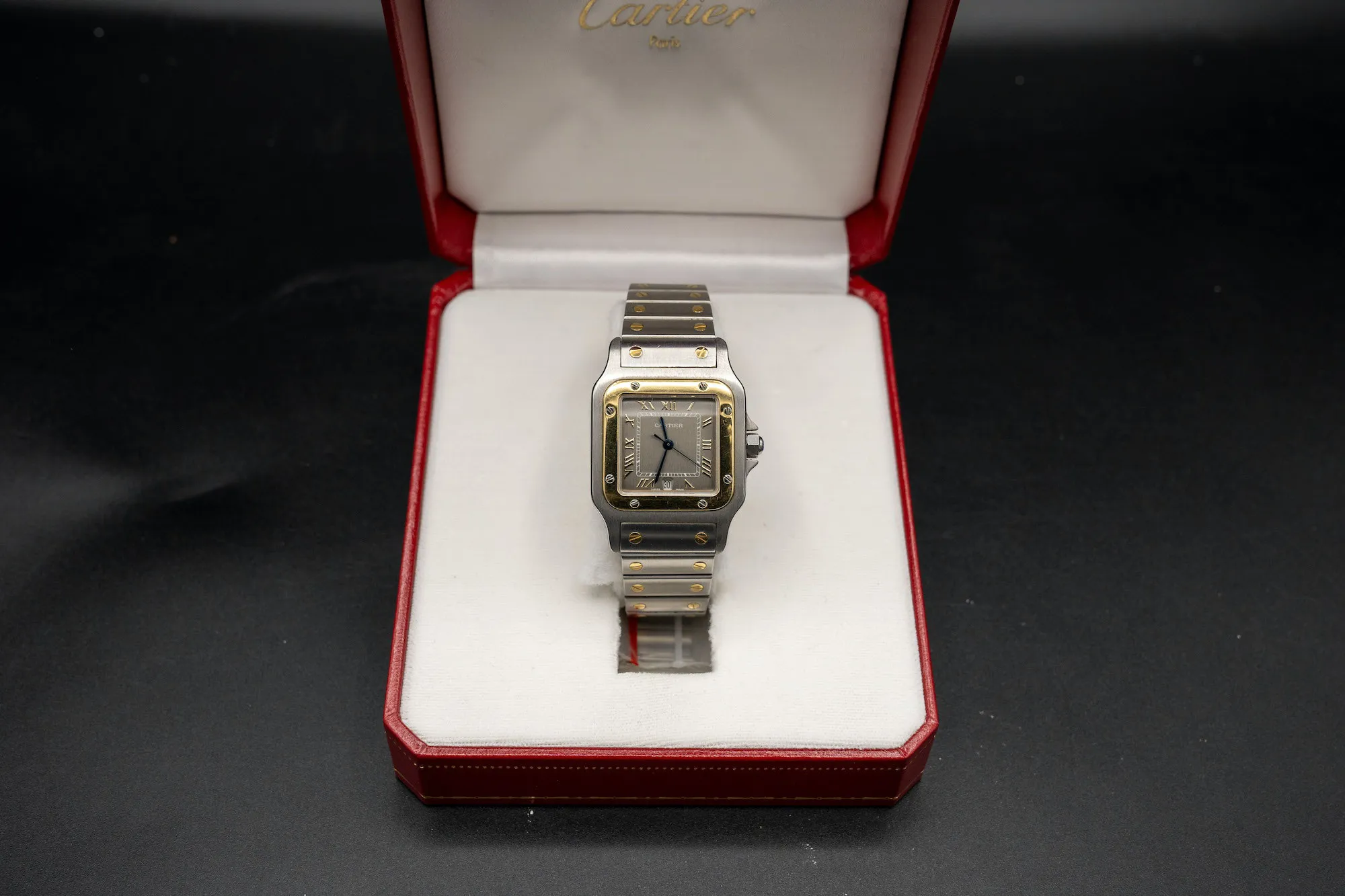 Cartier Santos Galbée 1566 28mm Yellow gold and Stainless steel Slate grey