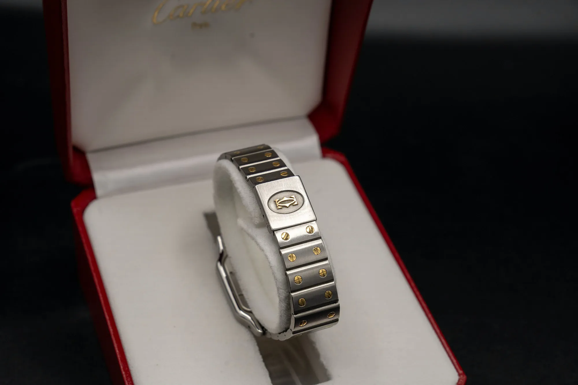 Cartier Santos Galbée 1566 28mm Yellow gold and Stainless steel Slate grey 17