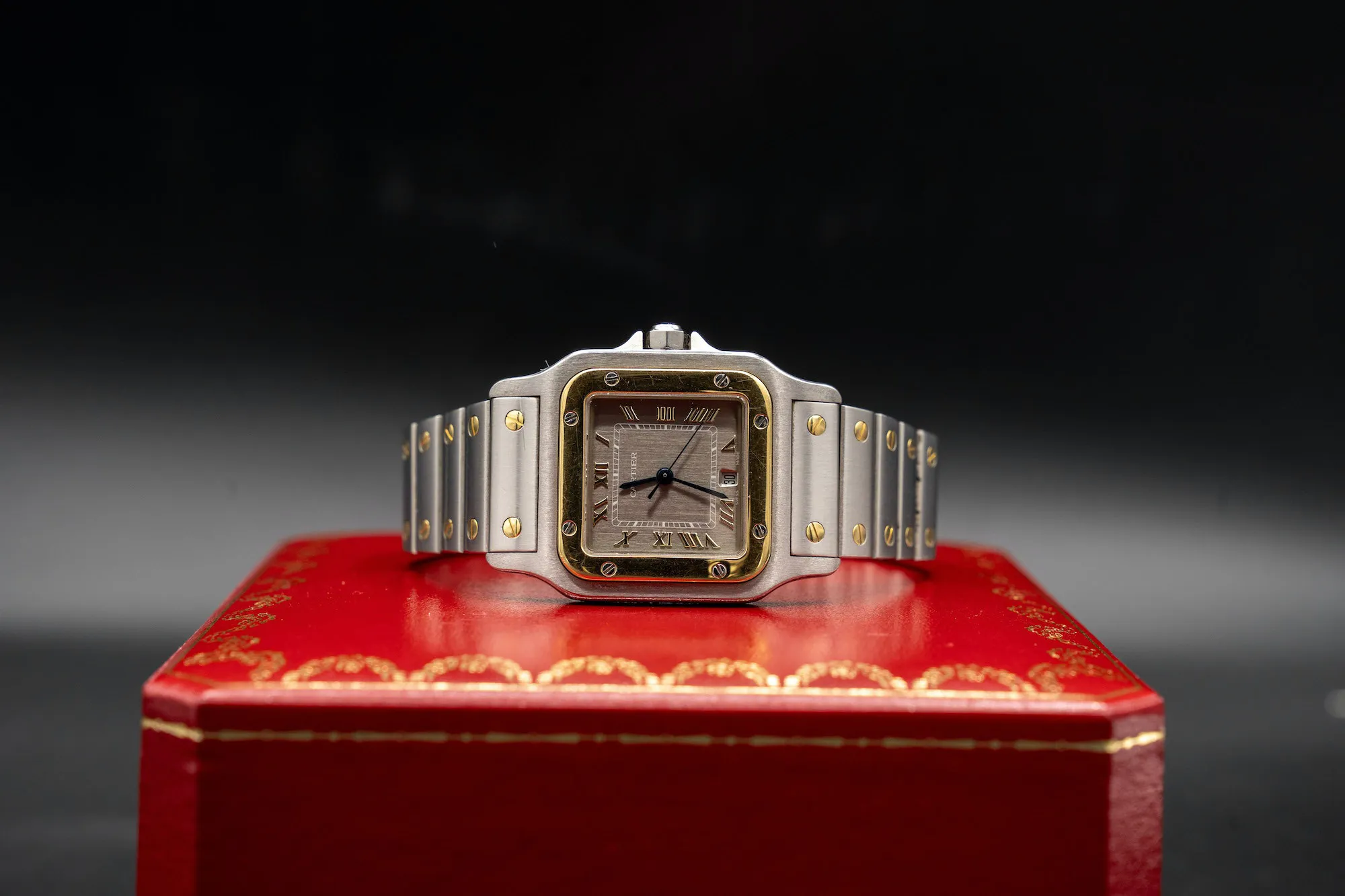 Cartier Santos Galbée 1566 28mm Yellow gold and Stainless steel Slate grey 19