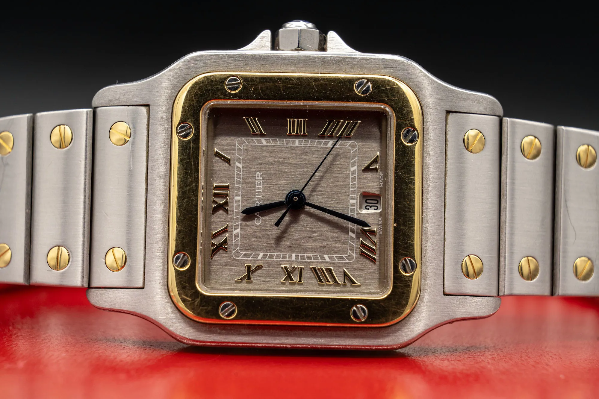 Cartier Santos Galbée 1566 28mm Yellow gold and Stainless steel Slate grey 12