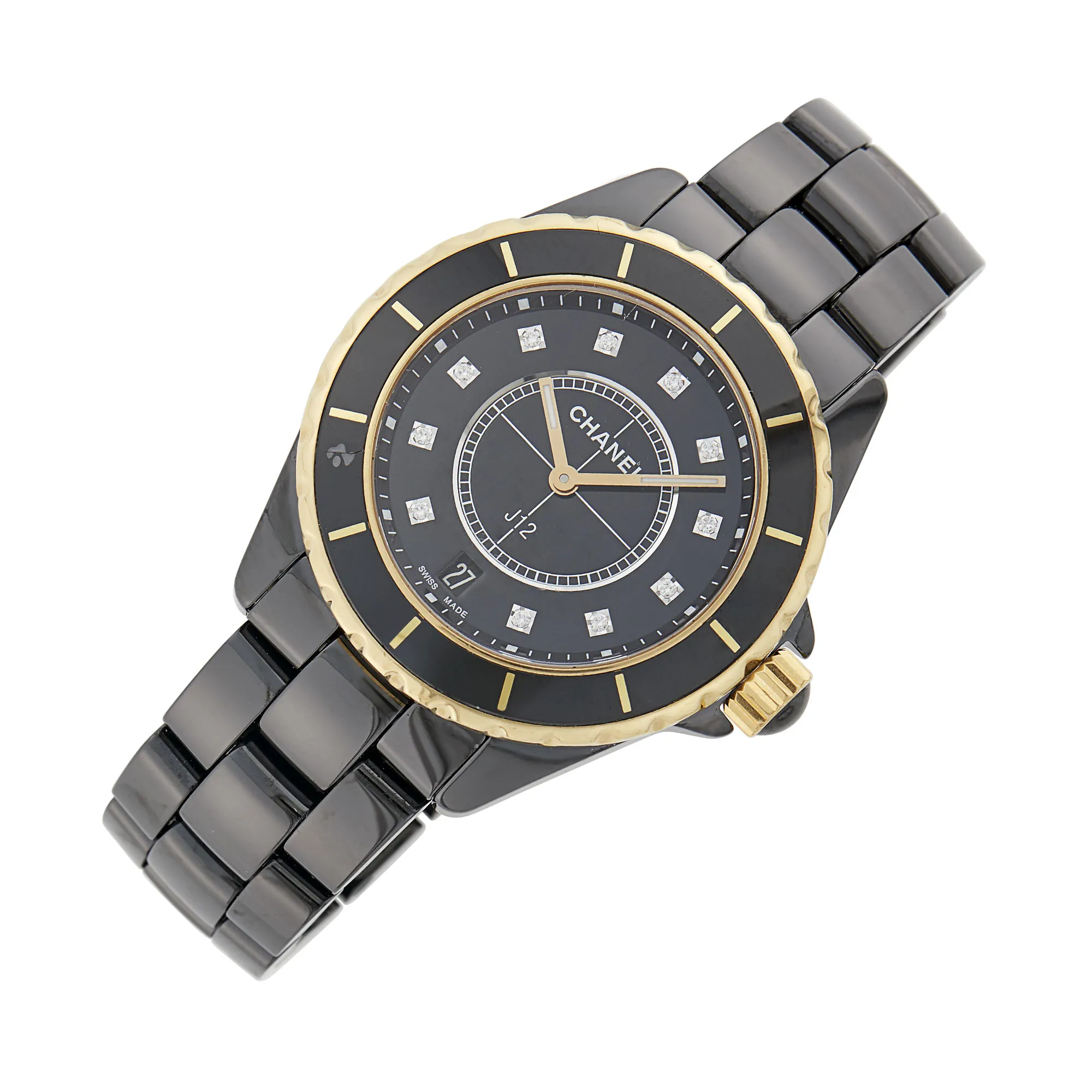 Chanel J12 H2544 39mm Ceramic and Yellow gold Black