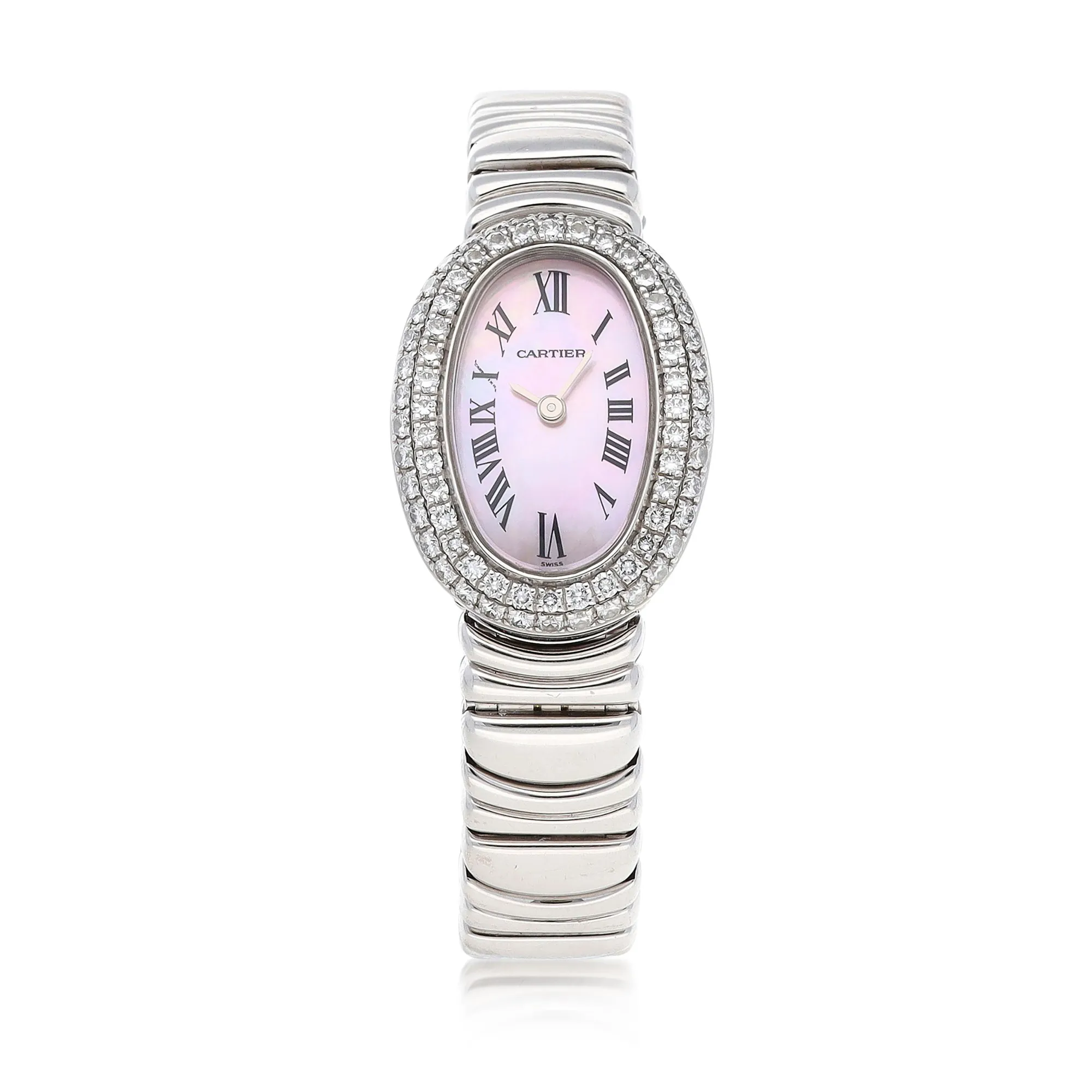 Cartier Baignoire Mini 2369 18mm White gold and diamond-set Mother-of-pearl