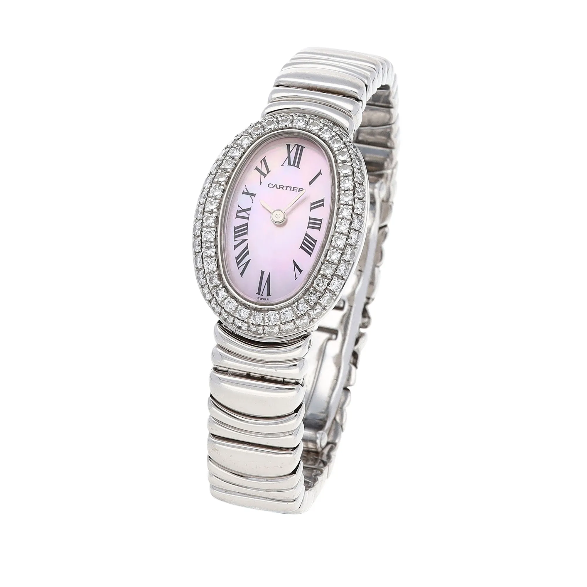 Cartier Baignoire Mini 2369 18mm White gold and diamond-set Mother-of-pearl 1