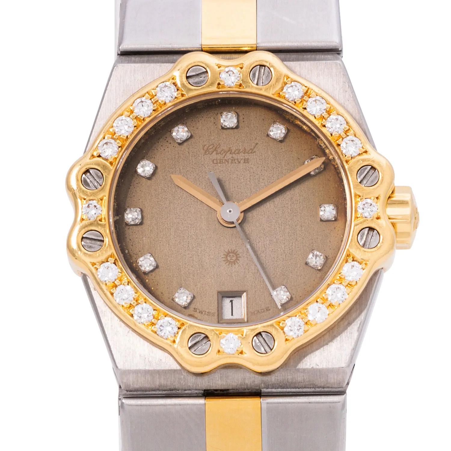 Chopard St. Moritz 8024/11 24mm Yellow gold, stainless steel and diamond-set Gray