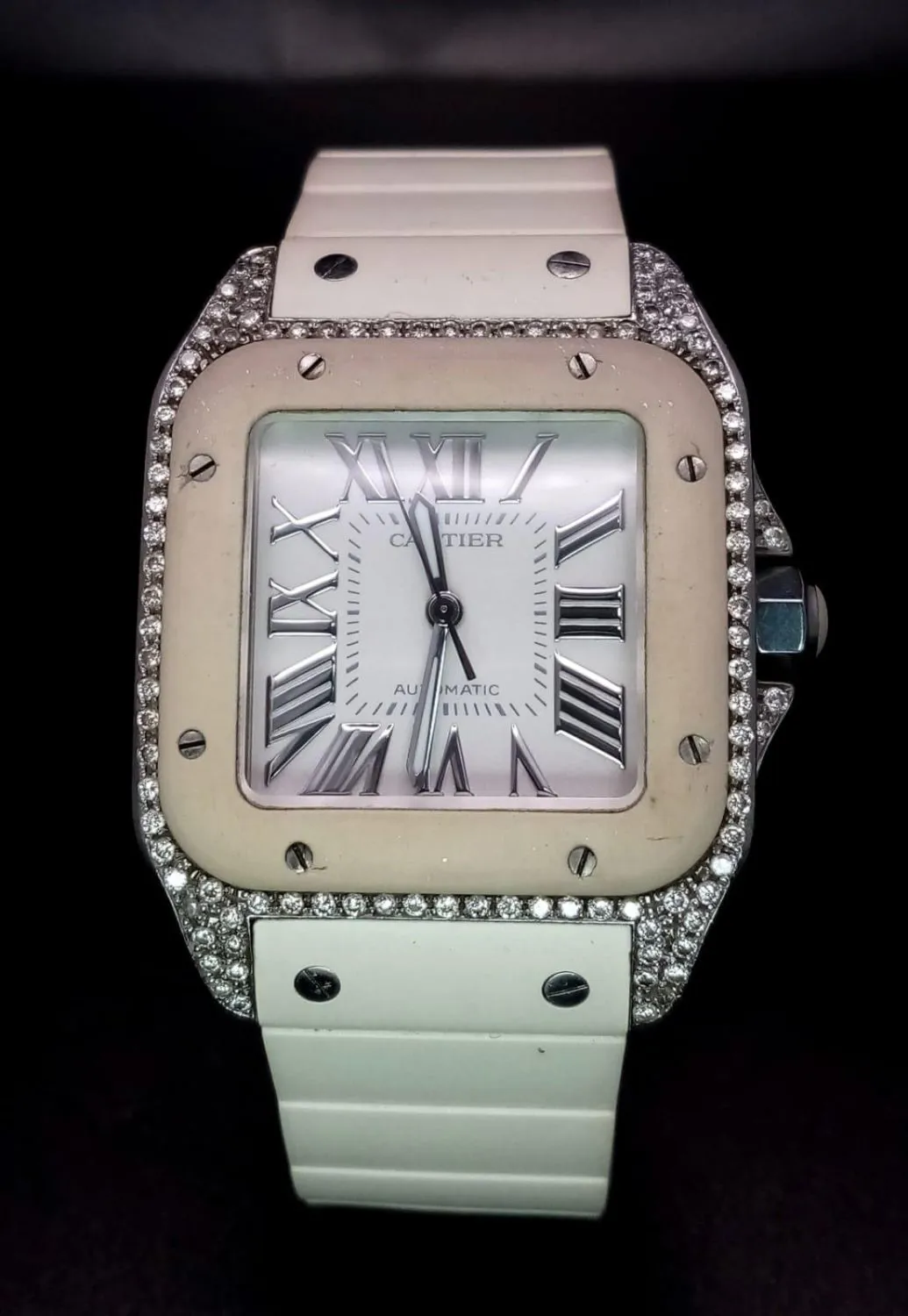 Cartier Santos 100 15659 34mm Stainless steel and Diamond White