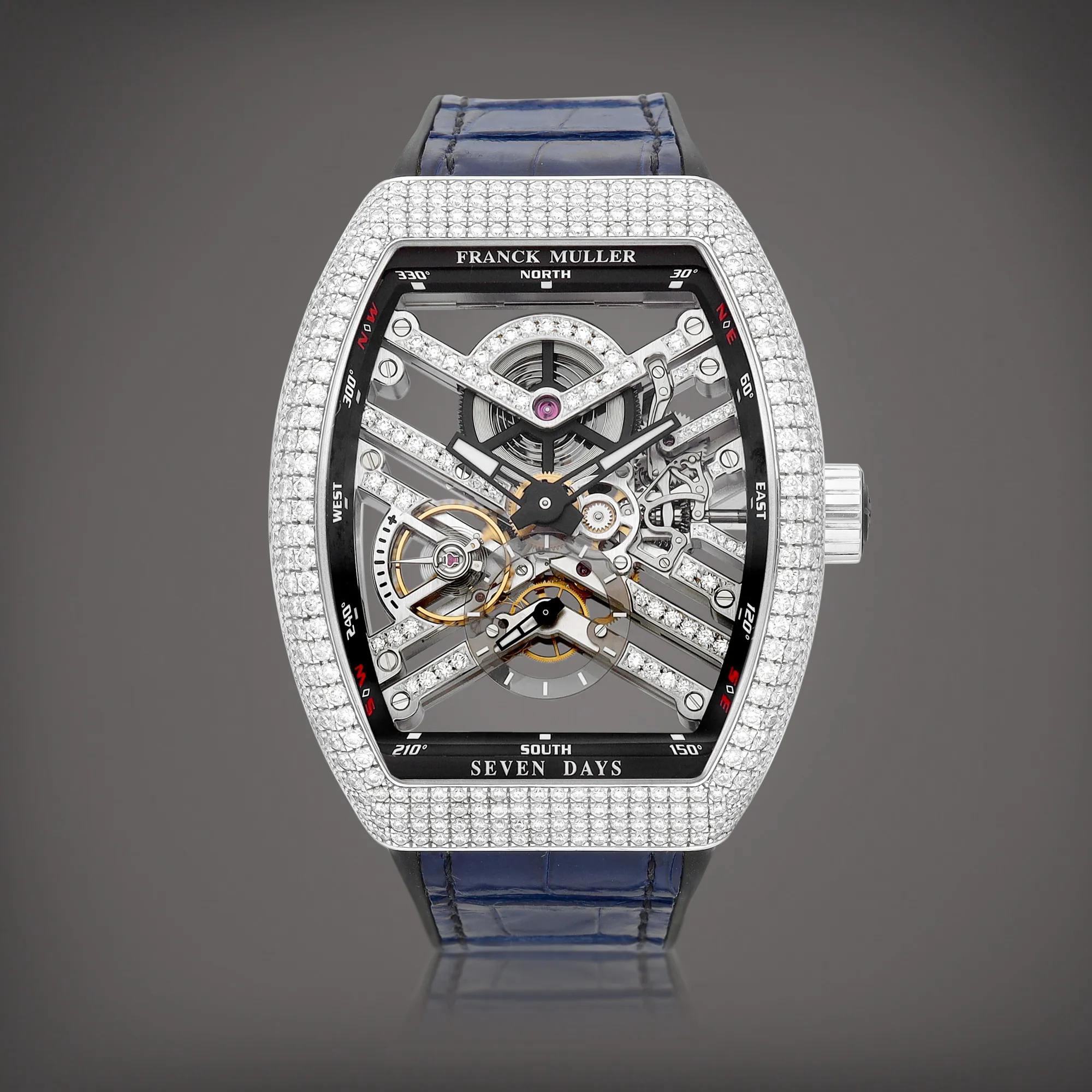 Franck Muller Vanguard V 45 S6 SQT D MVT D OG NR 53.5mm White gold and Diamond Skeletonized