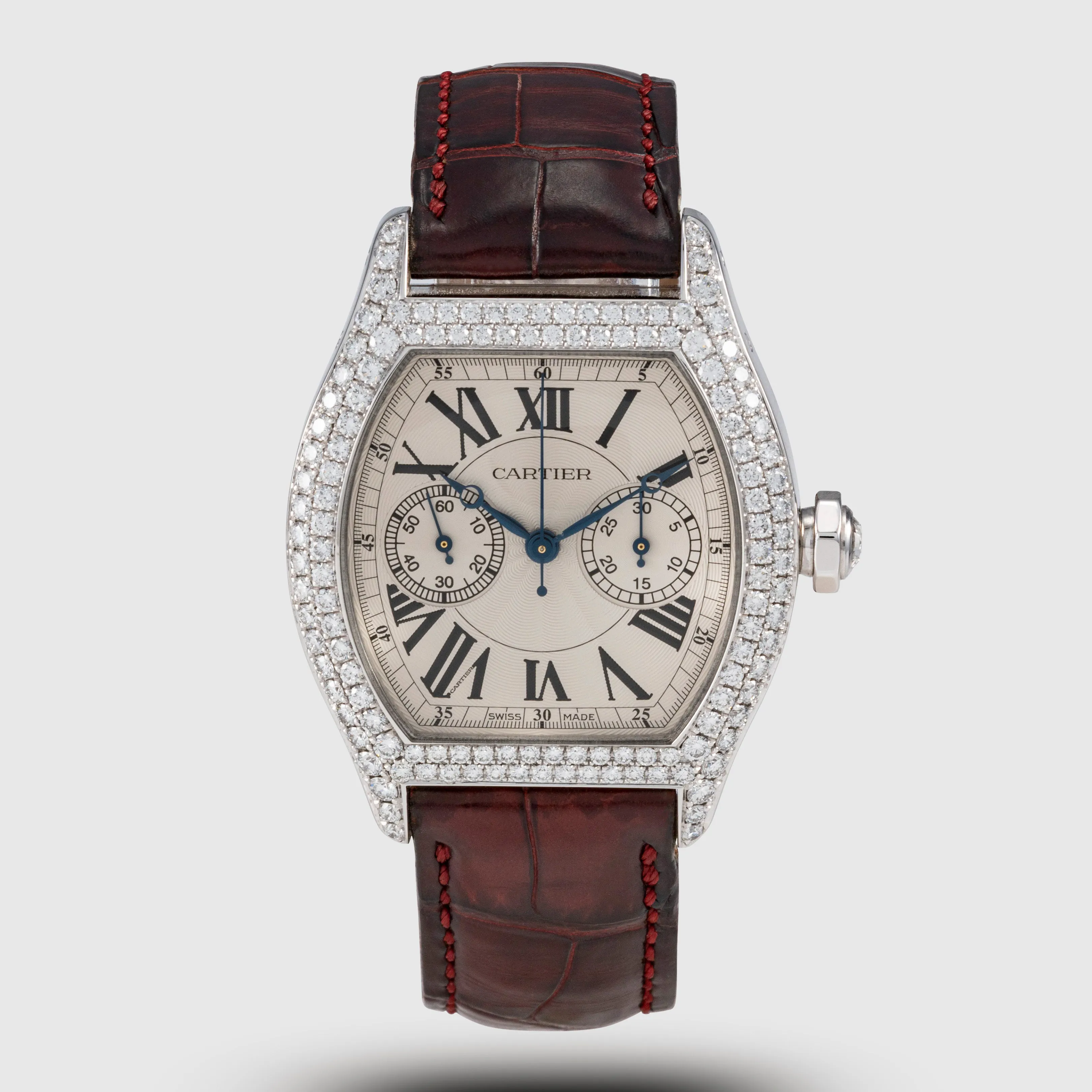 Cartier Tortue Chronographe Monopoussoir 2396G 34mm White gold White