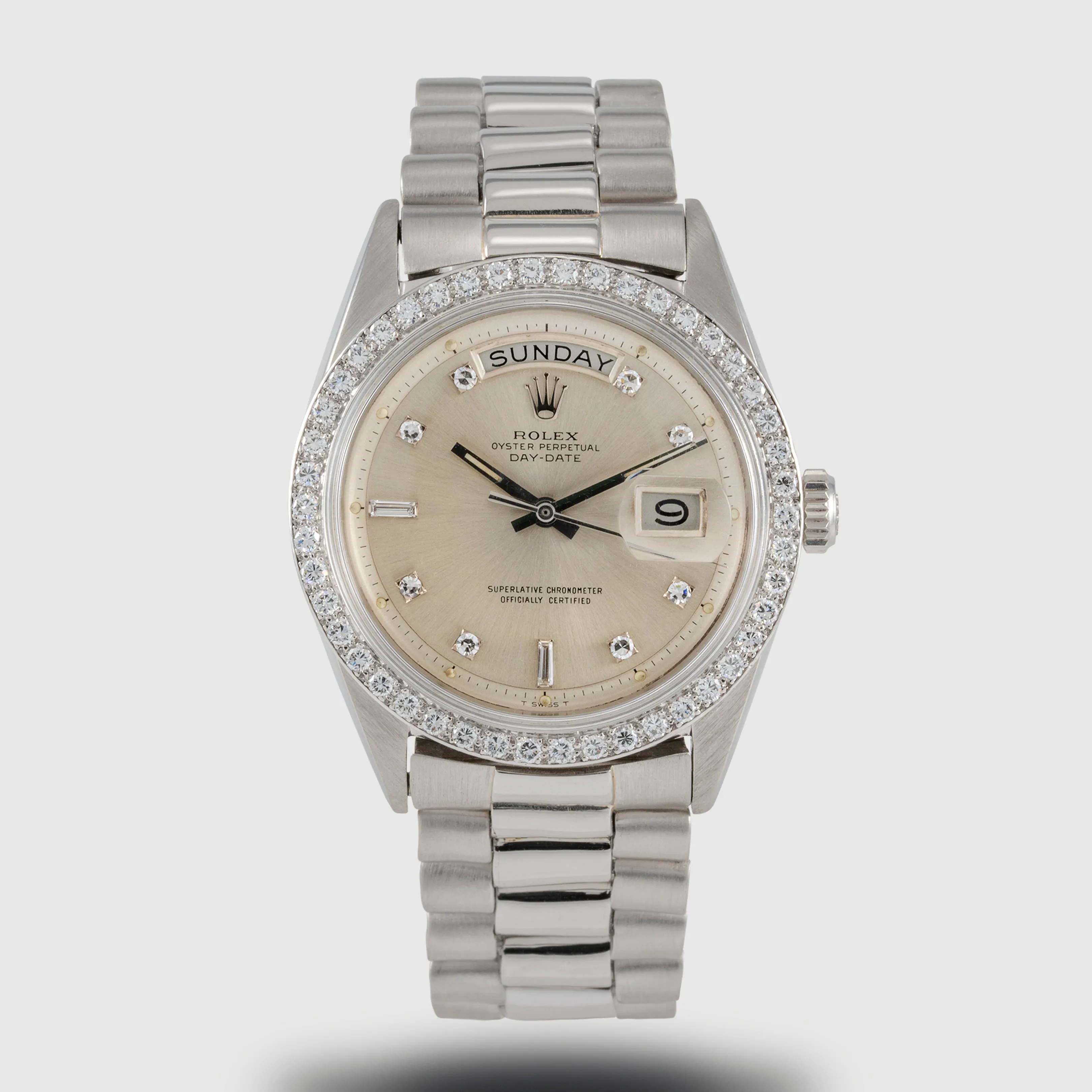 Rolex Day-Date 36 1804 36mm Platinum Silver Diamond