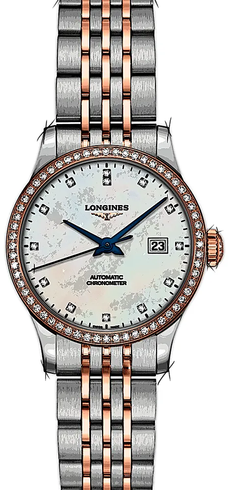 Longines Record L2.321.5.89.7 30mm Rose gold and Stainless steel White Mother of Pearl