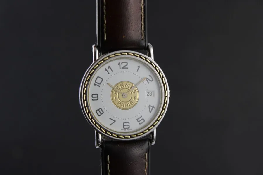 Hermès Sellier 32mm Yellow gold and Stainless steel White