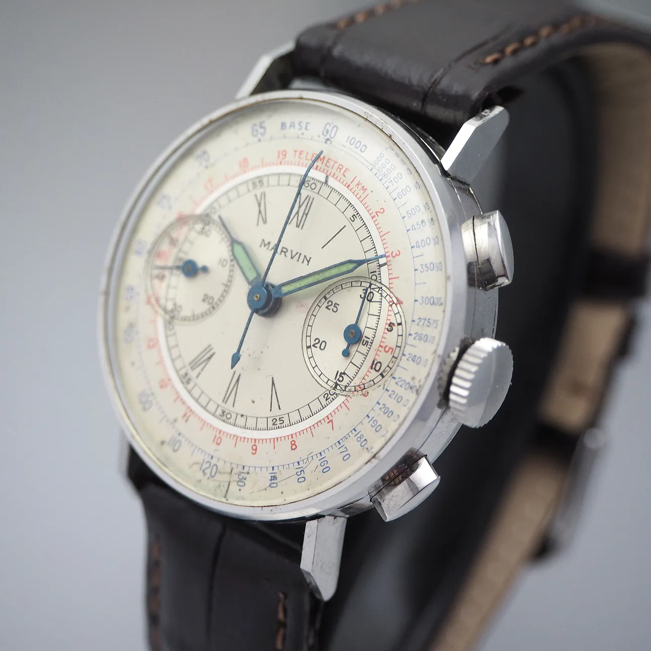 Marvin Telemetre Chronograph 35mm Stahl Silber 1