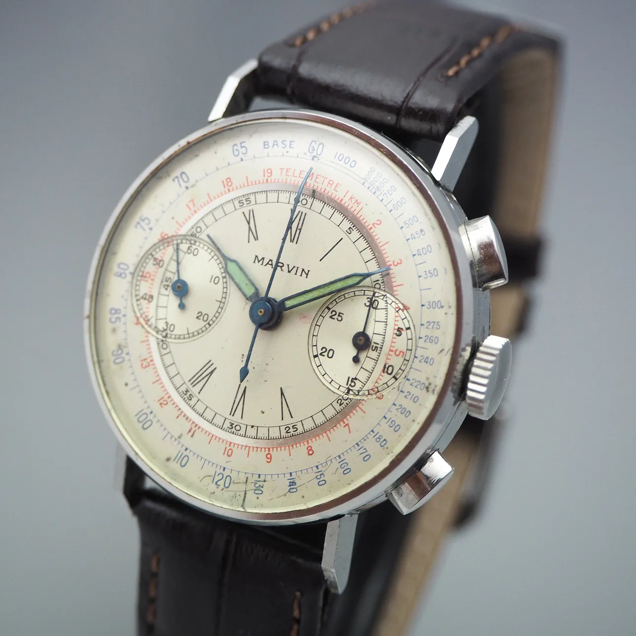 Marvin Telemetre Chronograph 35mm Stahl Silber 2