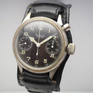 Hanhart Chronograph 41mm schwarz, arabische Leuchtziffern, 2-Register, 30 Min.Zähler